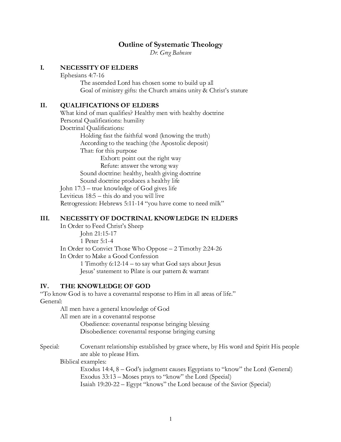 Outline of Systematic Theology