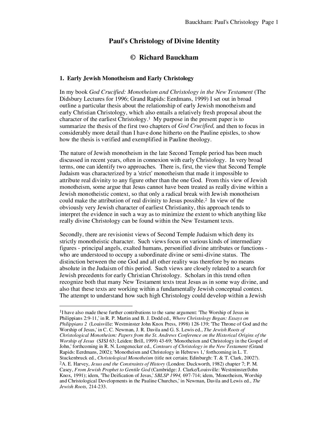 Pauls Christology of Divine Identity