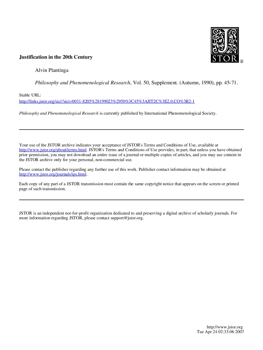 Justification in the 20th Century