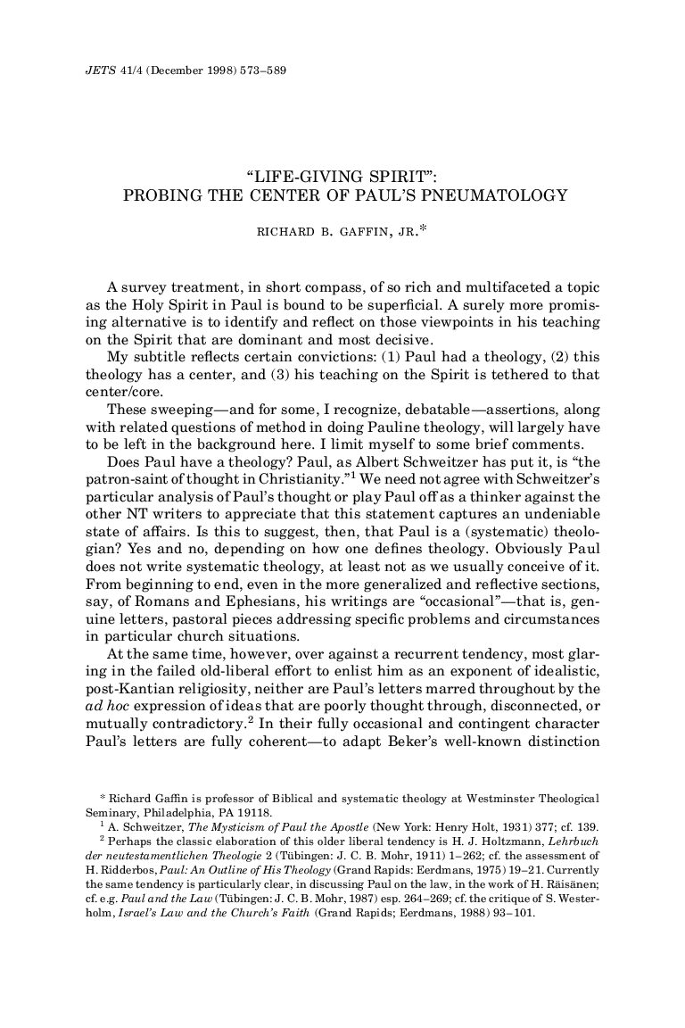 Probing the Center of Paul’s Pneumatology