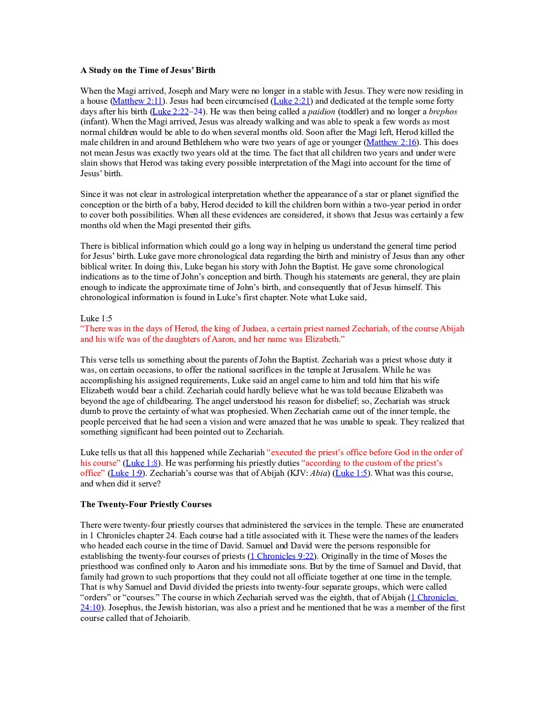 Study on the Time of Jesus Birth