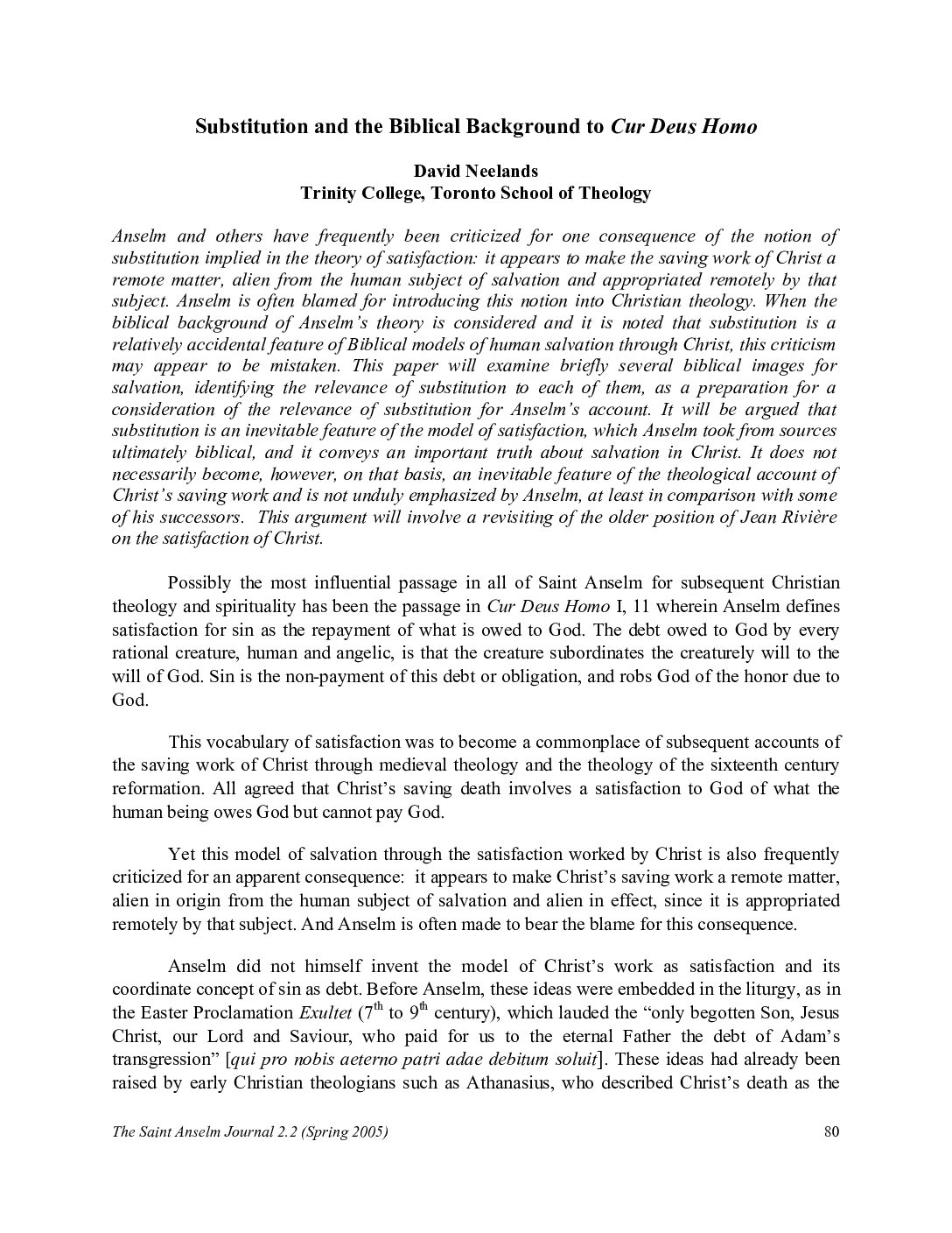 Substitution and the Biblical Background to Cur Deus Homo