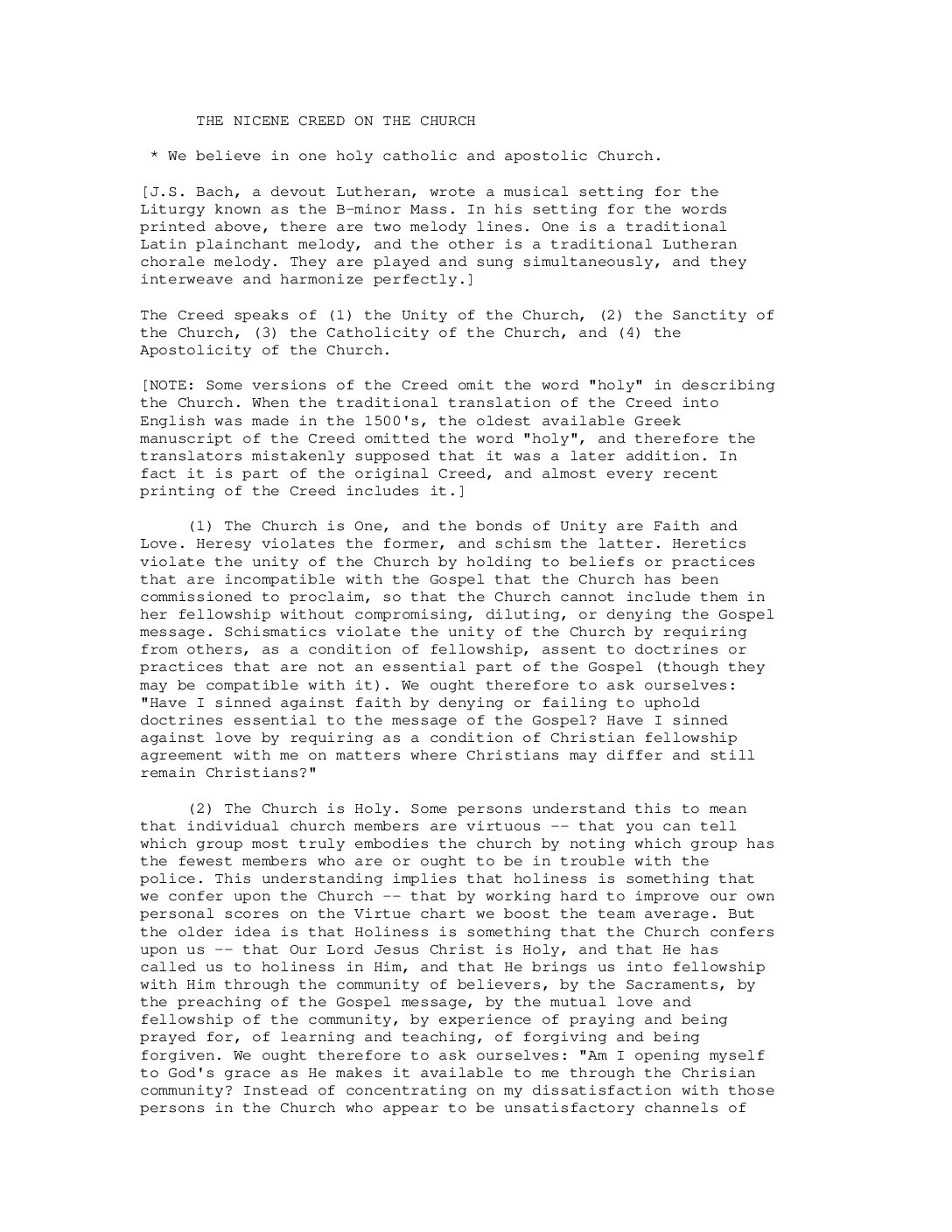 The Nicene Creed on The Church