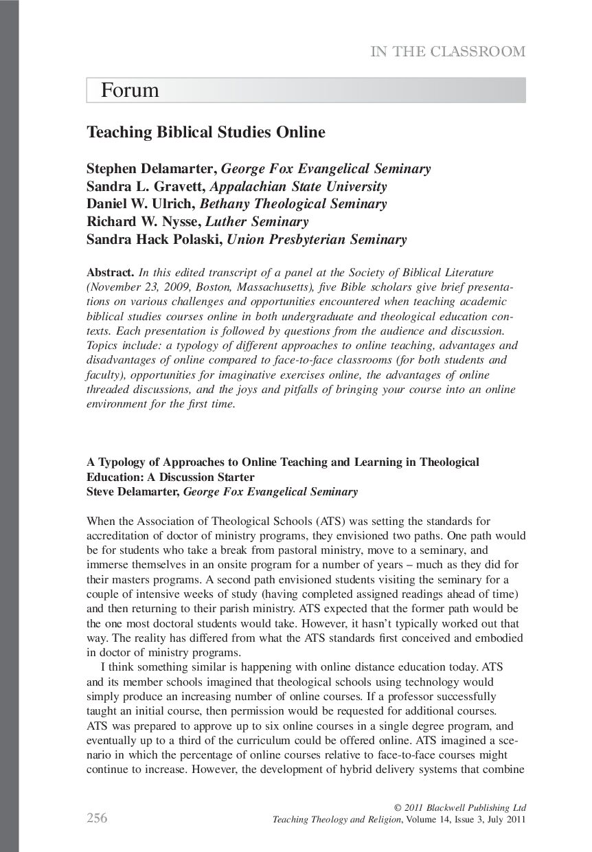 Teaching Biblical Studies Online