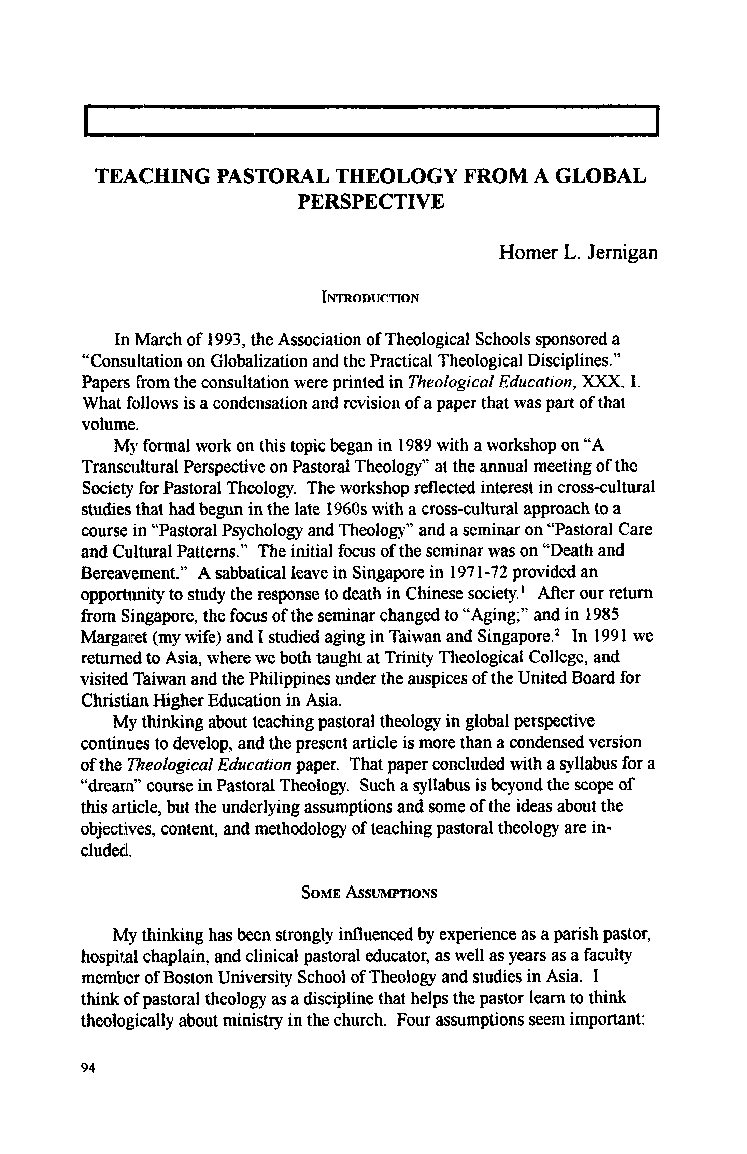 Teaching Pastoral Theology from a Global Perspective. HLJernigan 2