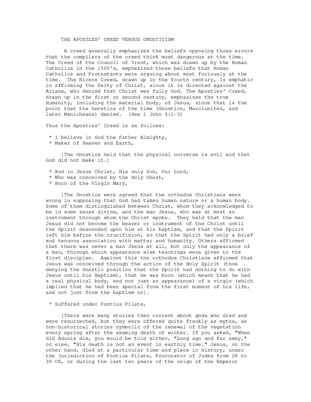 The Apostles Creed Versus Gnoticism