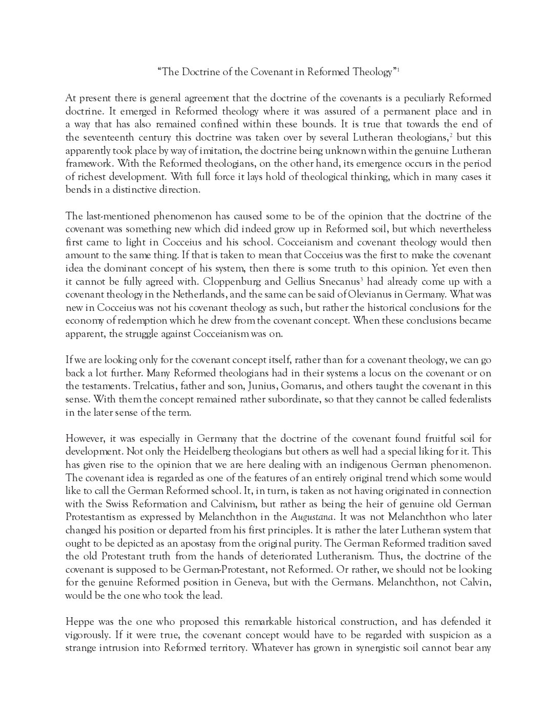 The Doctrine of the Covenant in Reformed Theology