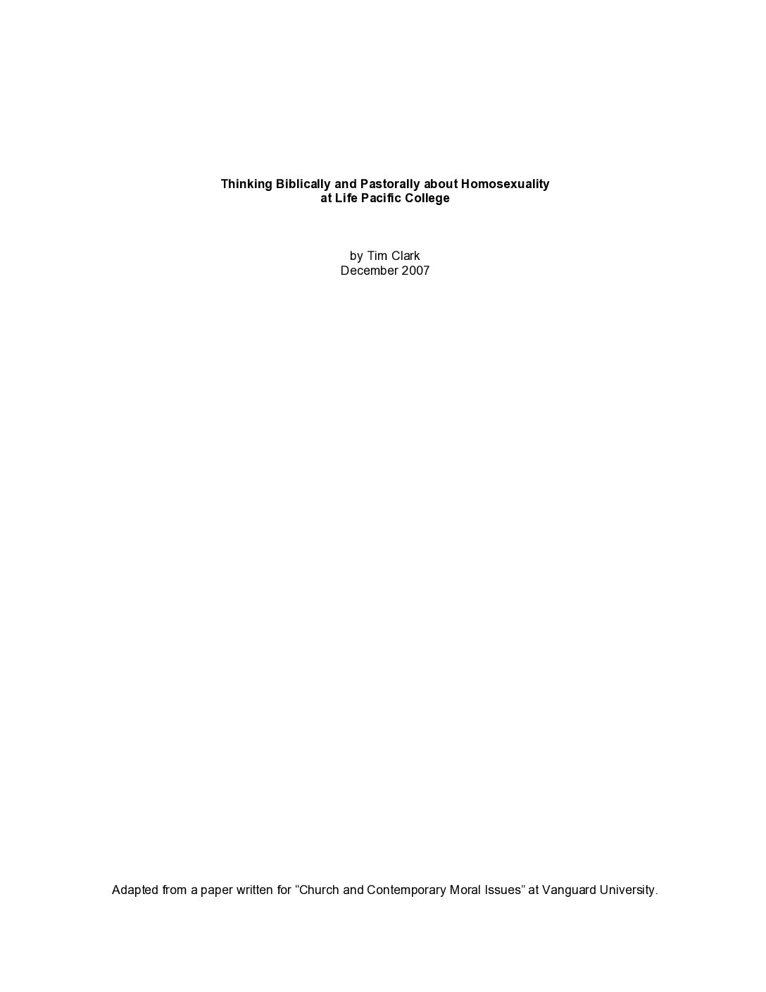 Thinking Biblically and Pastorally about Homosexuality at Life Pacific College