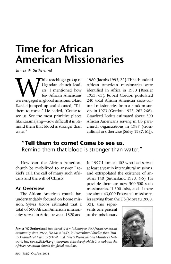 Time For African American Missionaries