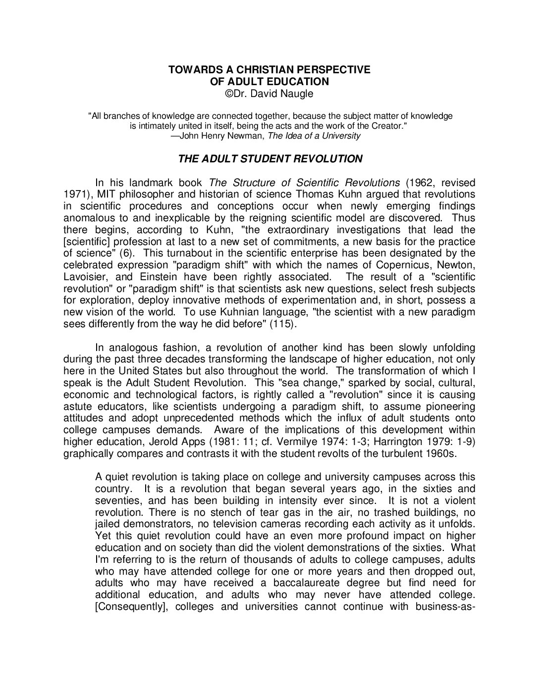 Towards a Christian Perspective of Adult Education