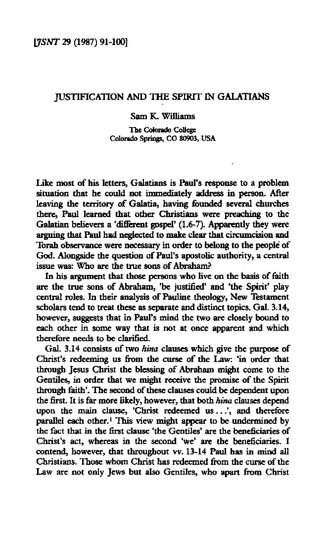 Justification and The Spirit in Galatians