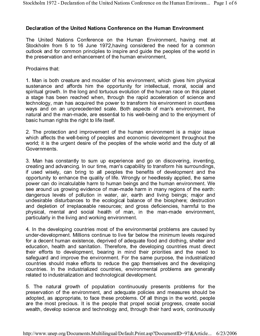 Declaration of the United Nations Conference on the Human Environment