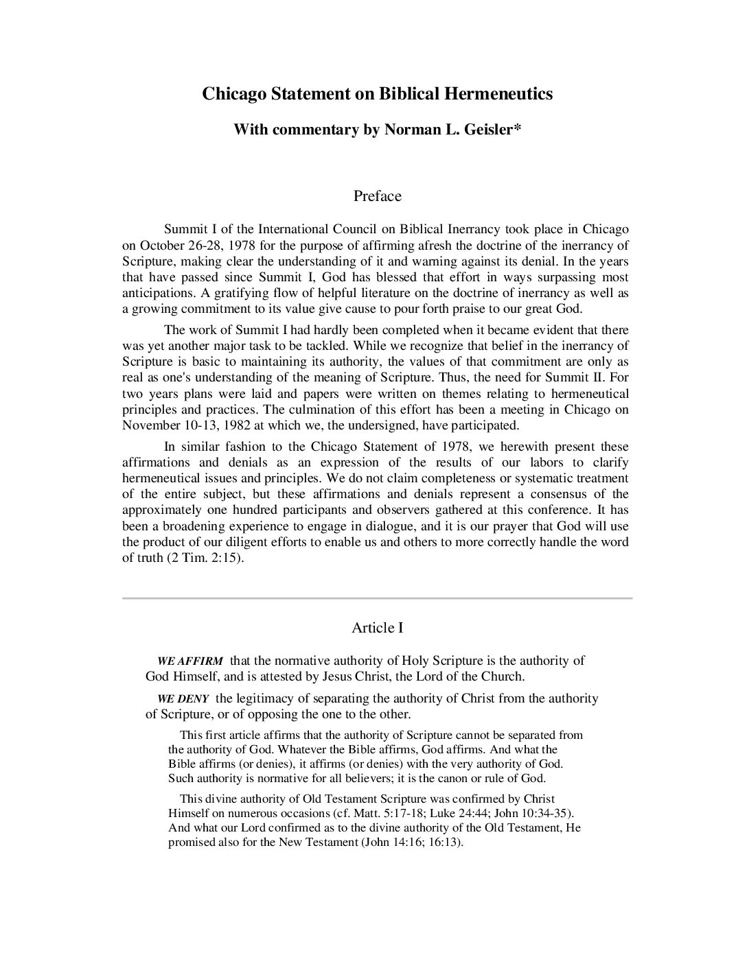 Chicago Statement on Biblical Hermeneutics