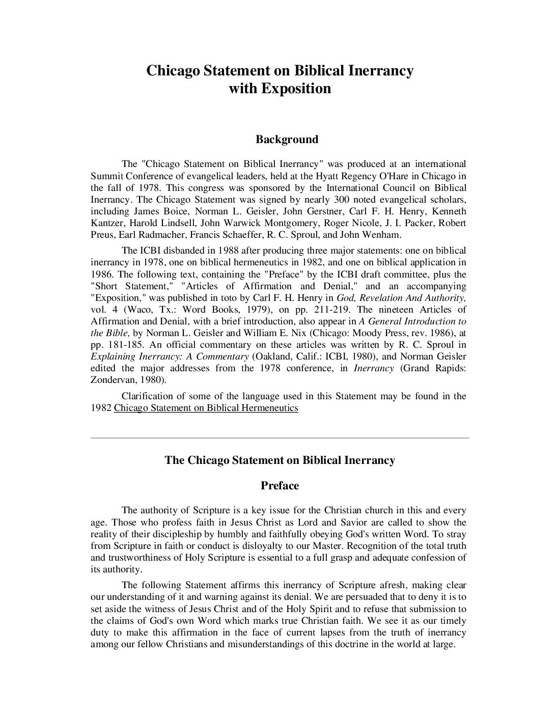 Chicago Statement on Biblical Inerrancy