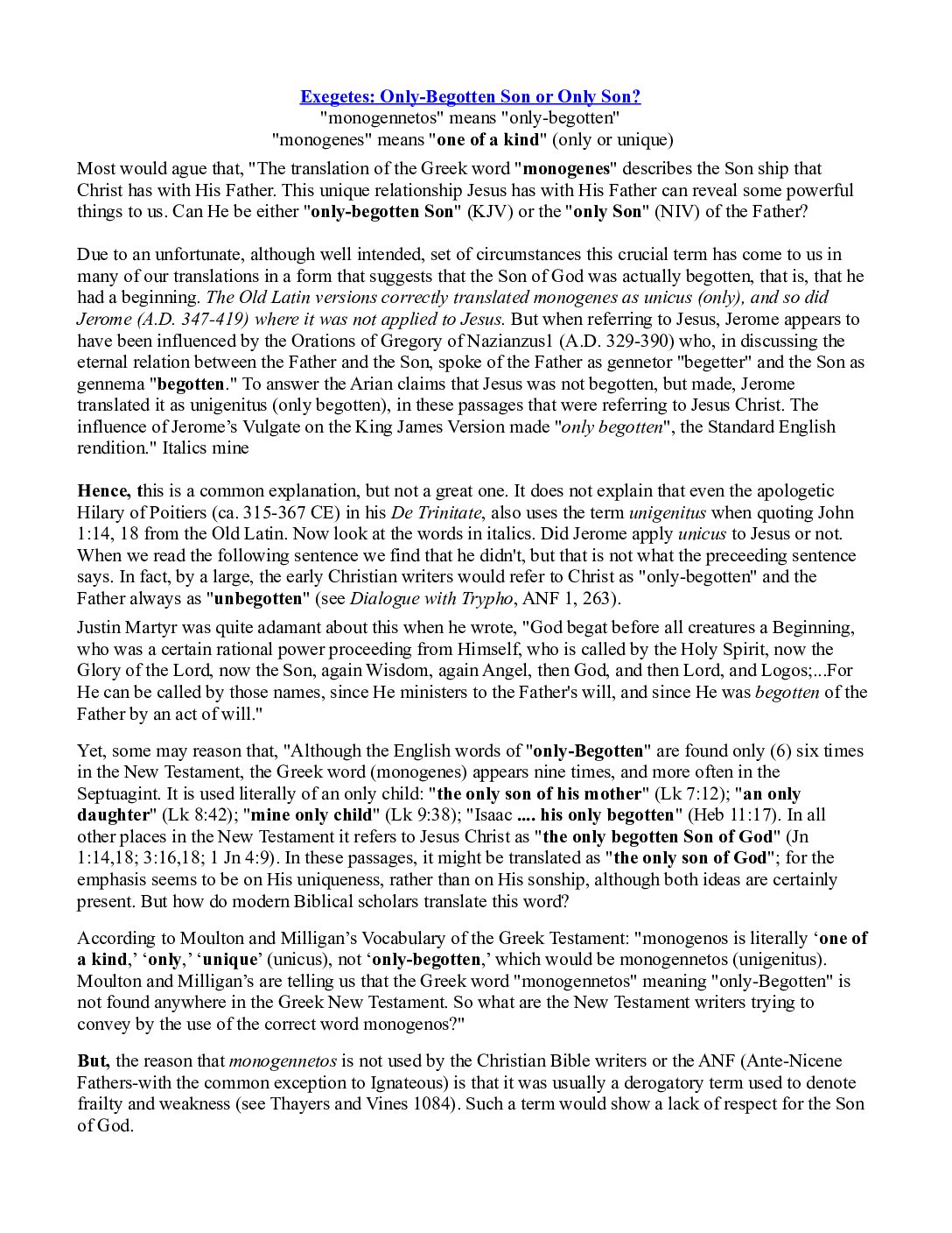 Exegesis - Only Begotten Son