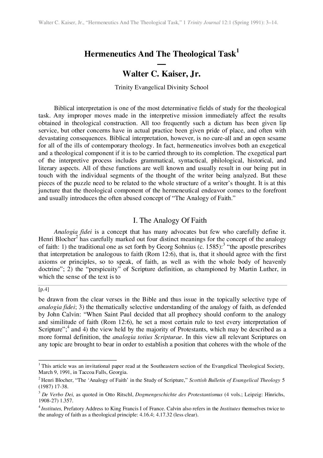 Hermeneutics And The Theological Task