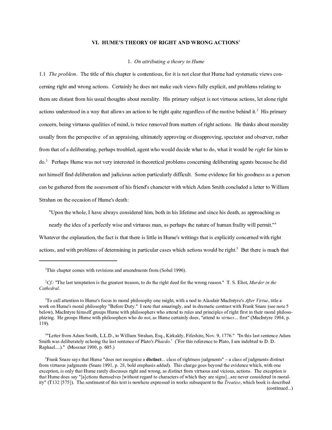 Hume Theory of Right and Wrong Actions