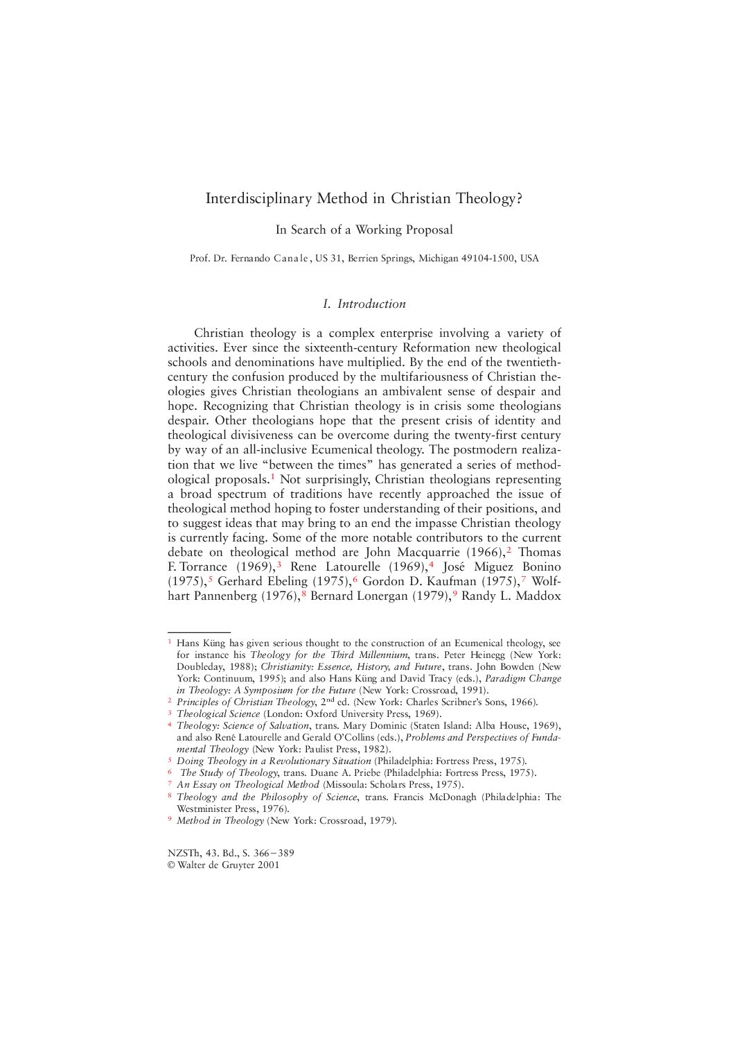 Interdisciplinary Method in Christian Theology