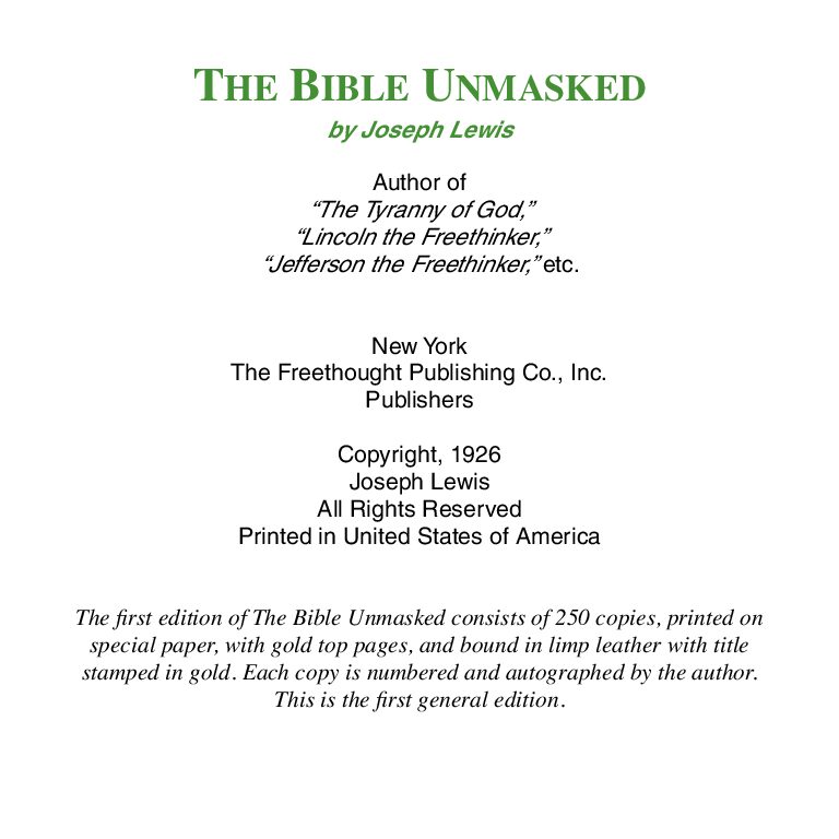 Joseph Lewis - The Bible Unmasked